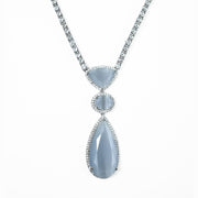 Rhodium Plated AD Necklace Set with Geometric Centre Stone and Teardrop Pendant Earrings