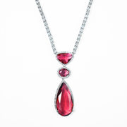 Rhodium Plated AD Necklace Set with Geometric Centre Stone and Teardrop Pendant Earrings