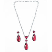Rhodium Plated AD Necklace Set with Geometric Centre Stone and Teardrop Pendant Earrings