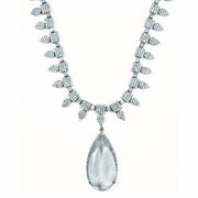 Rhodium Plated Designer Teardrop Pendant & Matching Earrings, with Leaf Drop Pattern, Necklace Set