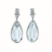 Rhodium Plated Designer Teardrop Pendant & Matching Earrings, with Leaf Drop Pattern, Necklace Set