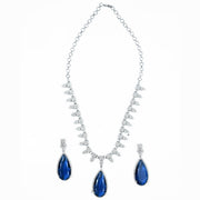 Rhodium Plated Designer Teardrop Pendant & Matching Earrings, with Leaf Drop Pattern, Necklace Set