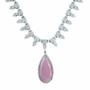 Rhodium Plated Designer Teardrop Pendant & Matching Earrings, with Leaf Drop Pattern, Necklace Set