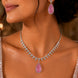 Rhodium Plated Designer Teardrop Pendant & Matching Earrings, with Leaf Drop Pattern, Necklace Set