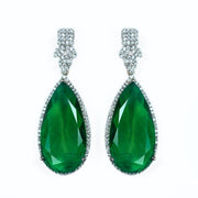 Rhodium Plated Designer Teardrop Pendant & Matching Earrings, with Leaf Drop Pattern, Necklace Set