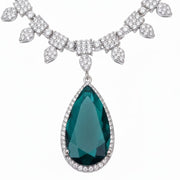 Rhodium Plated Designer Teardrop Pendant & Matching Earrings, with Leaf Drop Pattern, Necklace Set