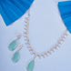 Rhodium Plated Designer Teardrop Pendant & Matching Earrings, with Leaf Drop Pattern, Necklace Set