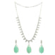 Rhodium Plated Designer Teardrop Pendant & Matching Earrings, with Leaf Drop Pattern, Necklace Set