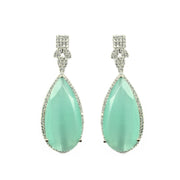 Rhodium Plated Designer Teardrop Pendant & Matching Earrings, with Leaf Drop Pattern, Necklace Set