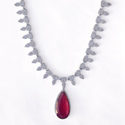 Rhodium Plated Designer Teardrop Pendant & Matching Earrings, with Leaf Drop Pattern, Necklace Set