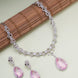 Rhodium Plated Teardrop Pendant & Matching Earrings, with Curved Leaf Pattern,  Designer Necklace Set