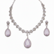 Rhodium Plated Teardrop Pendant & Matching Earrings, with Curved Leaf Pattern,  Designer Necklace Set