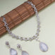 Rhodium Plated Teardrop Pendant & Matching Earrings, with Curved Leaf Pattern,  Designer Necklace Set