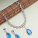 Rhodium Plated Teardrop Pendant & Matching Earrings, with Curved Leaf Pattern,  Designer Necklace Set