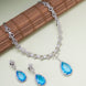 Rhodium Plated Teardrop Pendant & Matching Earrings, with Curved Leaf Pattern,  Designer Necklace Set