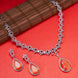 Rhodium Plated Teardrop Pendant & Matching Earrings, with Curved Leaf Pattern,  Designer Necklace Set