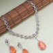 Rhodium Plated Teardrop Pendant & Matching Earrings, with Curved Leaf Pattern,  Designer Necklace Set