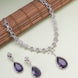Rhodium Plated Teardrop Pendant & Matching Earrings, with Curved Leaf Pattern,  Designer Necklace Set