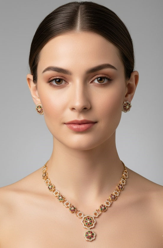 Traditional Round Gold Plated Necklace Set