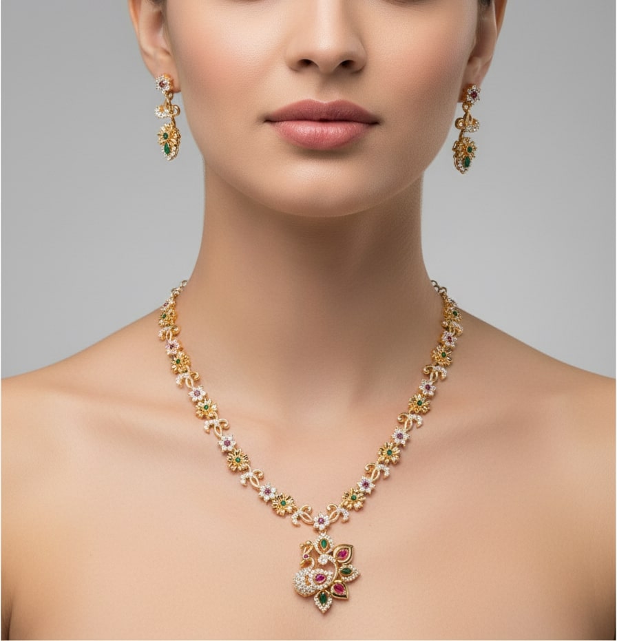 Traditional Peacock Gold Plated Necklace Set