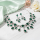 Rhodium Plated Party Wear Teardrop Stone Pattern Designer Necklace Set with Earrings