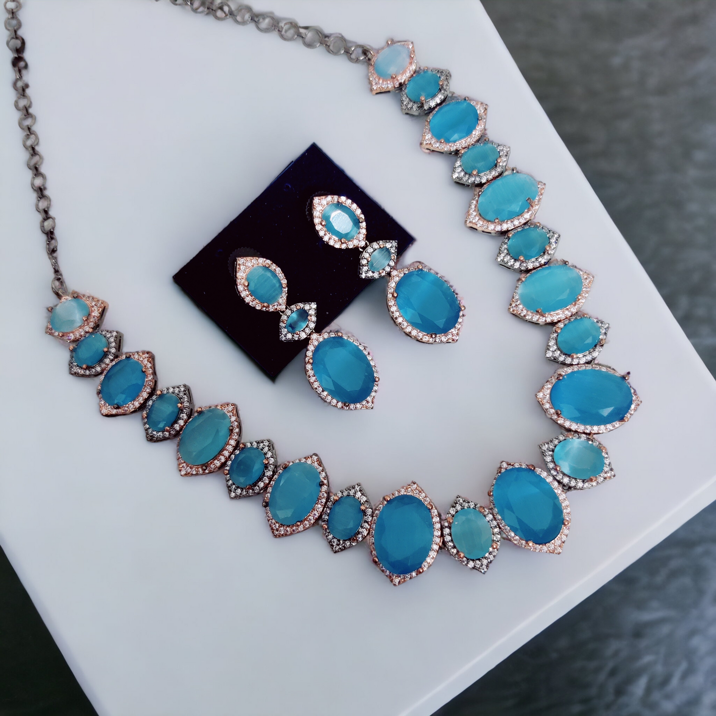 Cyan Serenity Necklace in Black Plated - Opal Touch