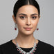 Rhodium Plated Square Stone Drops  & Floral Leaf Pattern Designer Necklace Set with Matching Earrings