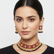 Stylish Chocker Necklace Set With Pearls