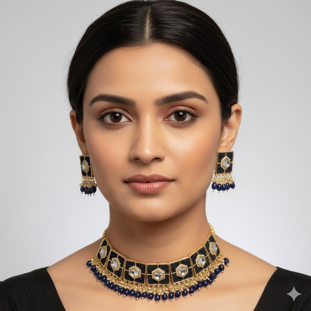 Stylish Chocker Necklace Set With Pearls