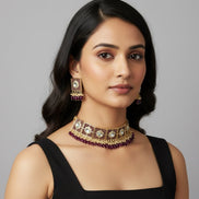 Stylish Chocker Necklace Set With Pearls