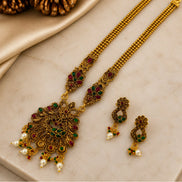 Matte Black Peacock Temple Design Necklace Set