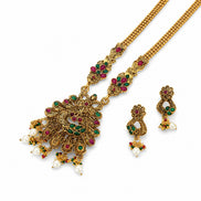 Matte Black Peacock Temple Design Necklace Set