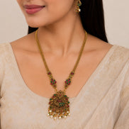 Matte Black Peacock Temple Design Necklace Set