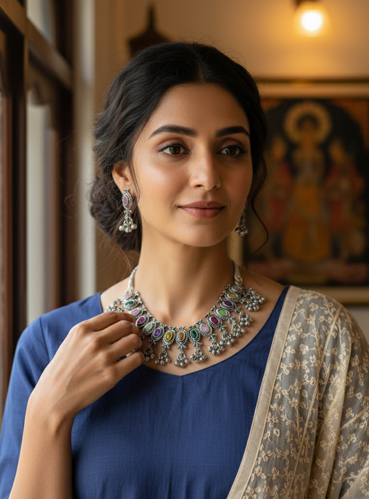 Multicolor Oxidized Necklace Set