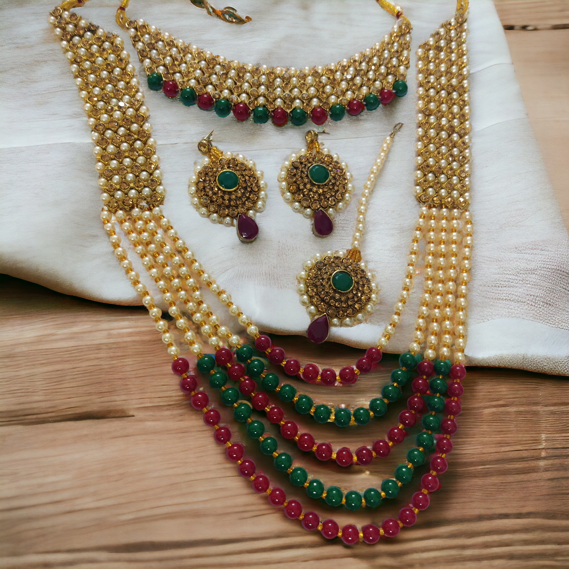 Traditional Long Moti Mala Bridal Set Combo - Opal Touch