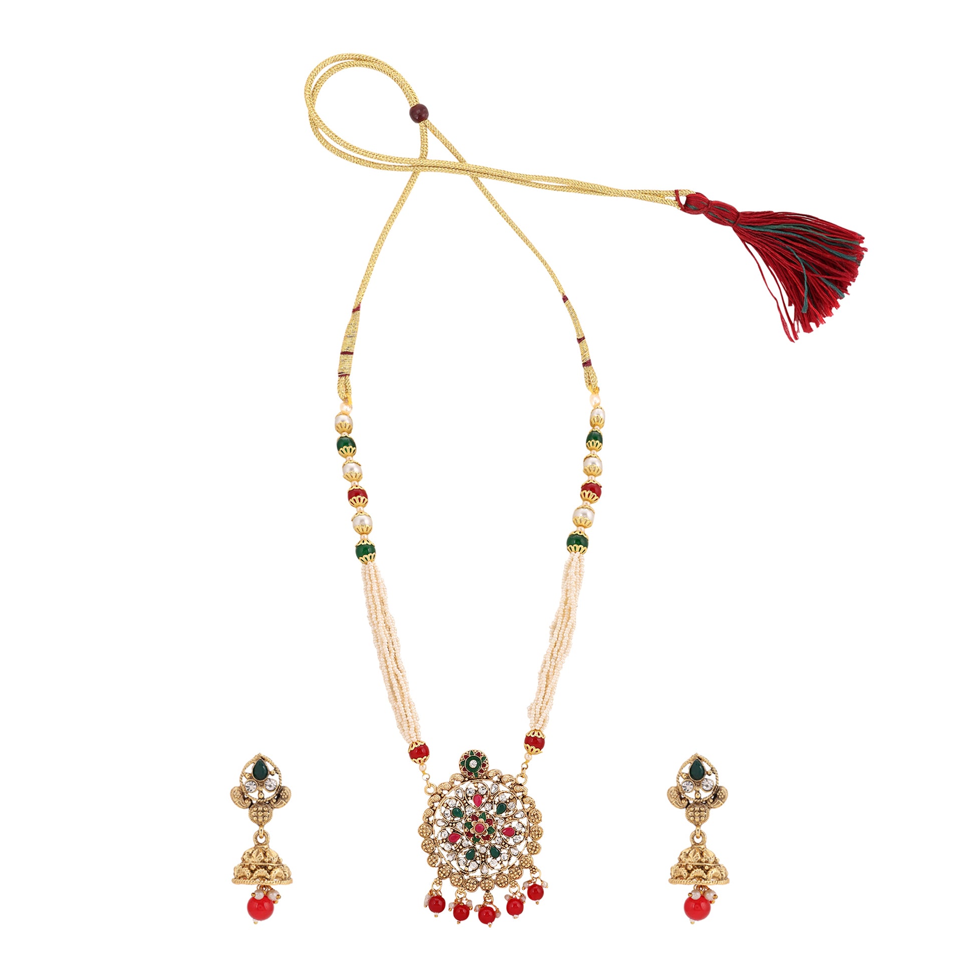 Traditional Multicolor Polki Kundan Moti Mala - Opal Touch