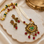 Gold Plated Antique Traditional Pearl Mala Necklace Set
