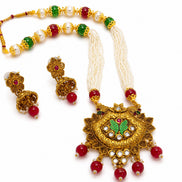 Gold Plated Antique Traditional Pearl Mala Necklace Set
