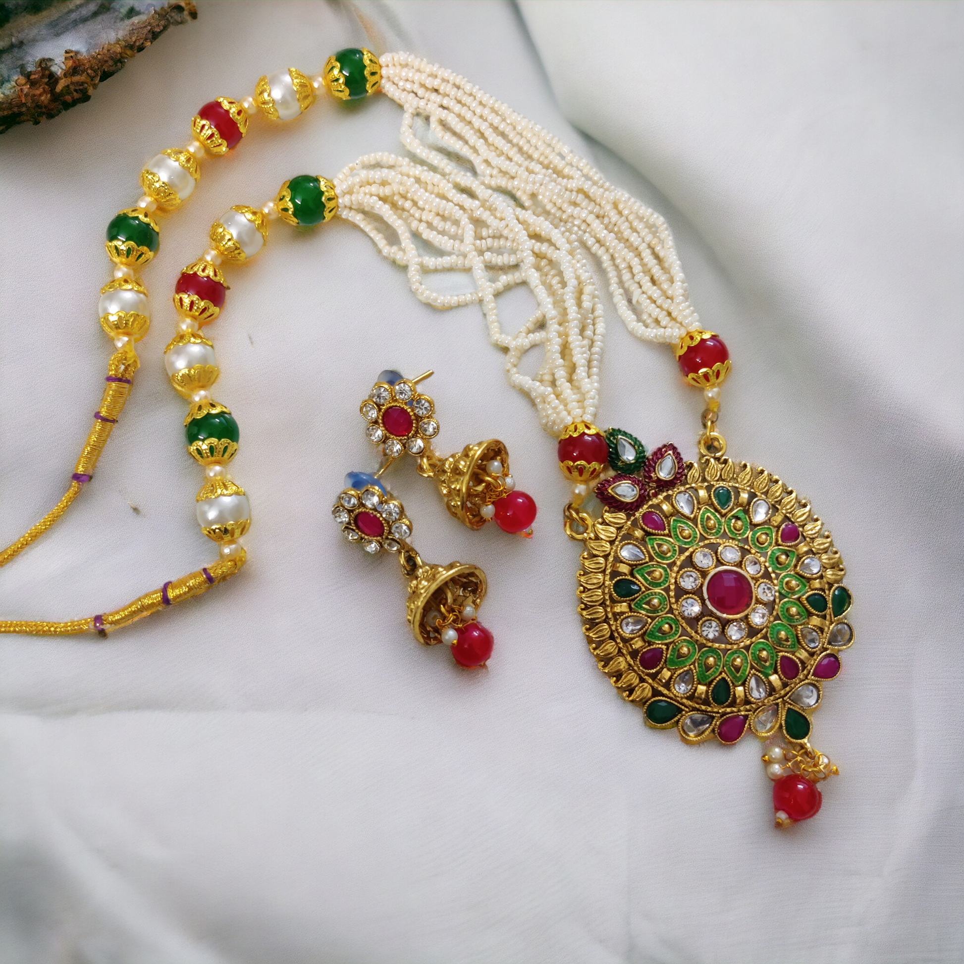 Multicolor Polki Kundan Moti Mala - Opal Touch