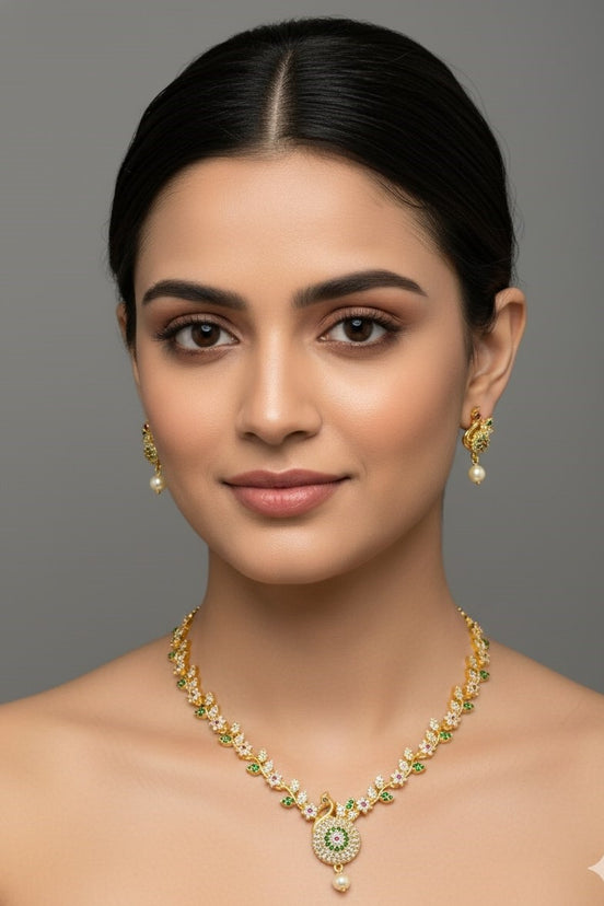 Traditional Gold Plated Peacock Necklace Set