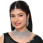 Bridal Cubic Zirconia Chocker Necklace Set With Tika