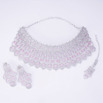 Bridal Cubic Zirconia Chocker Necklace Set With Tika - Opal Touch