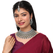 Bridal Cubic Zirconia Chocker Necklace Set With Tika