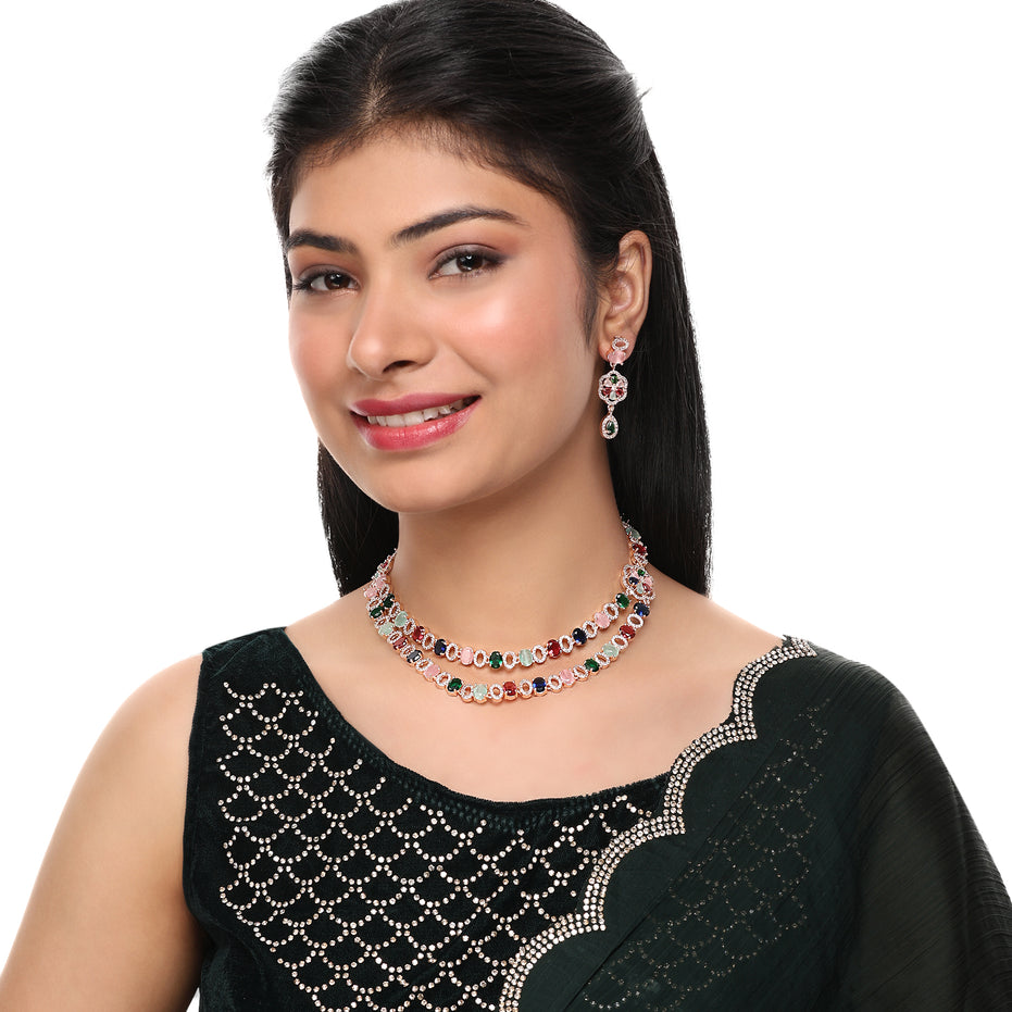 Elegant 2 Layer Oval Necklace Set