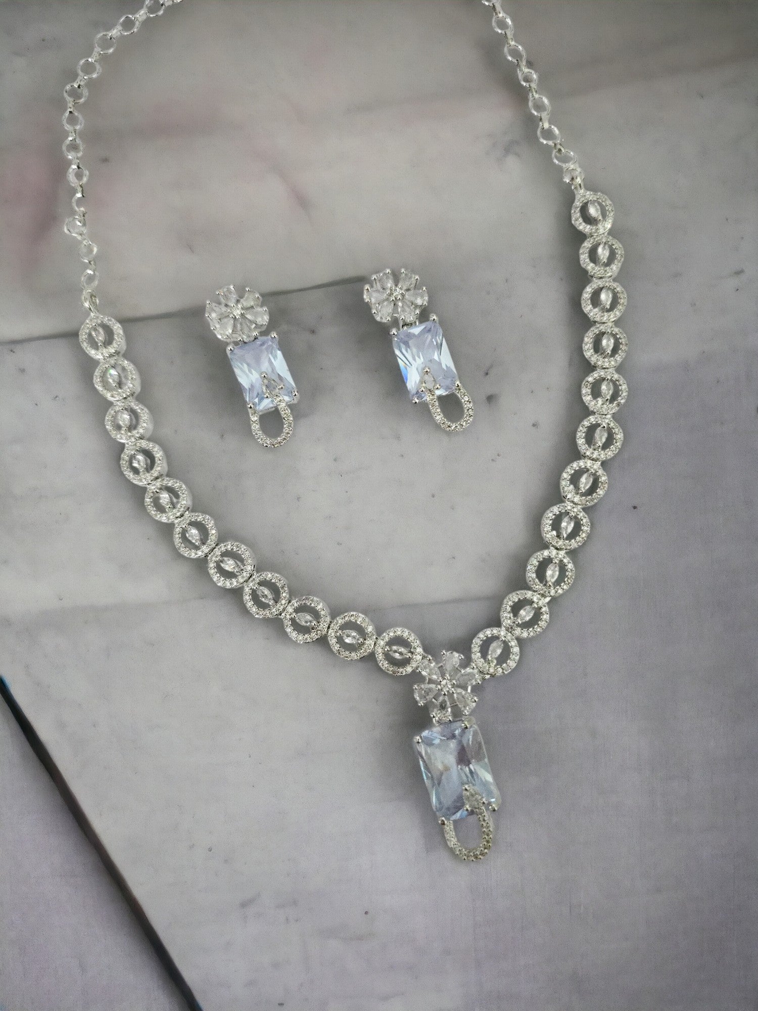 American Diamond Stylish Necklace Set - Opal Touch