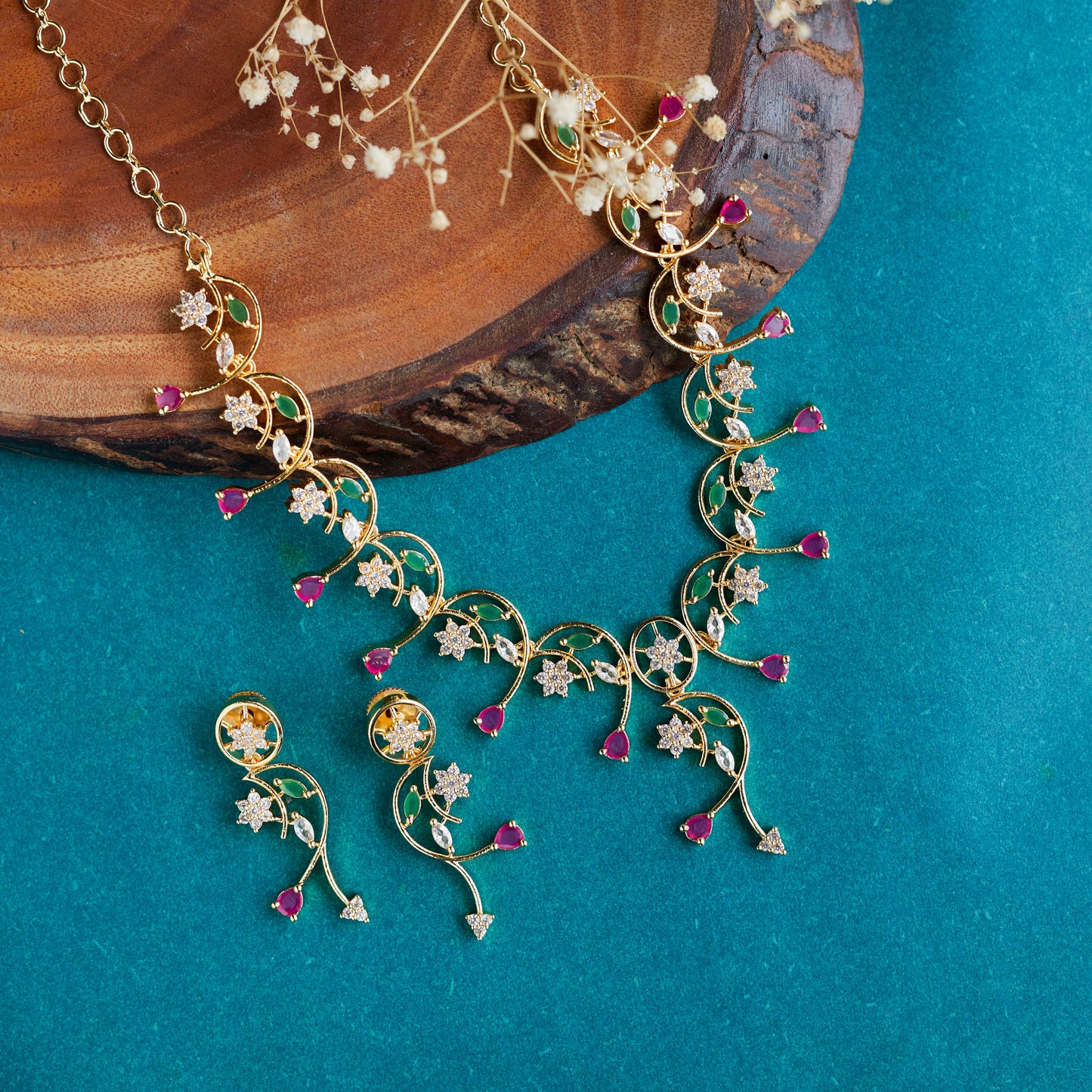 Jade & Ruby Symphony Necklace - Opal Touch