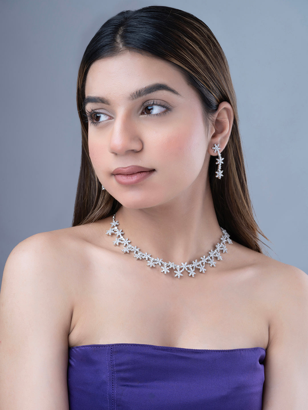 Petal Whisper Rhodium Necklace