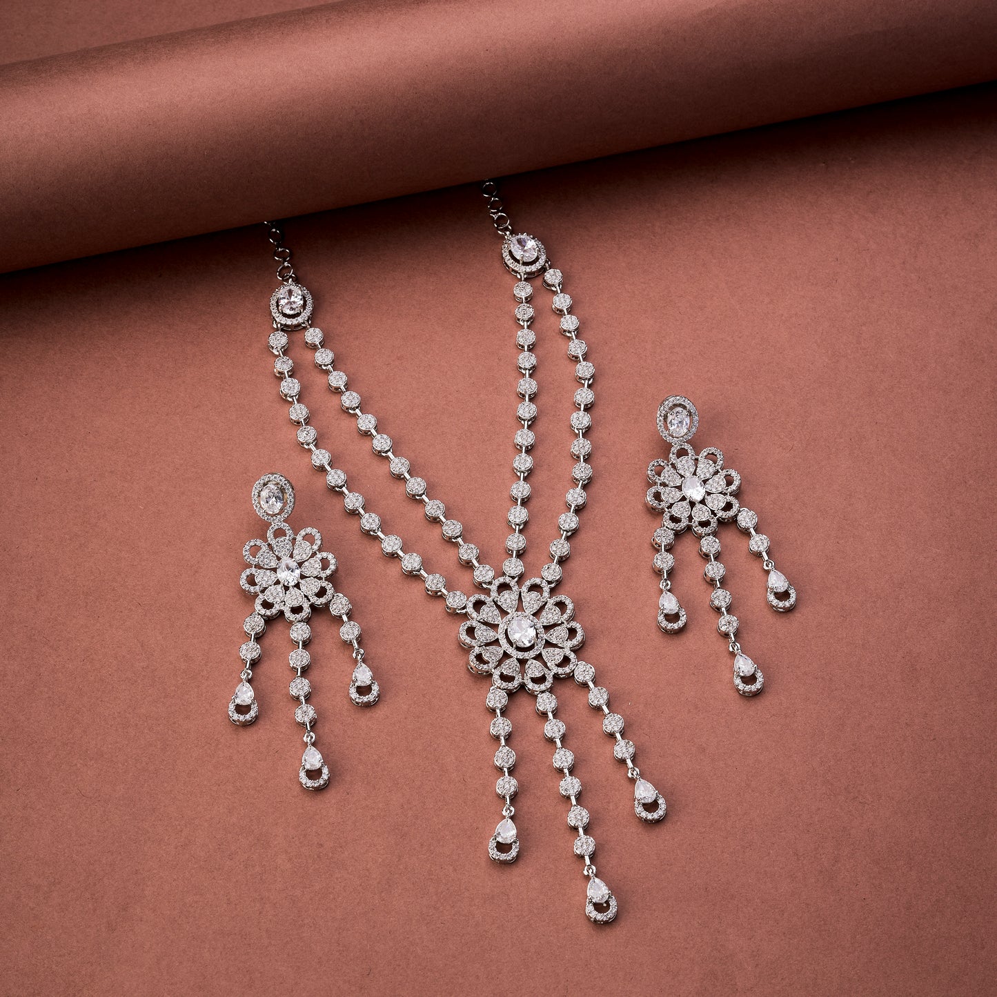 Floral Trellis Rhodium Plated Necklace