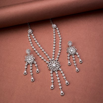 Floral Trellis Rhodium Plated Necklace