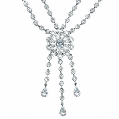 Floral Trellis Rhodium Plated Necklace